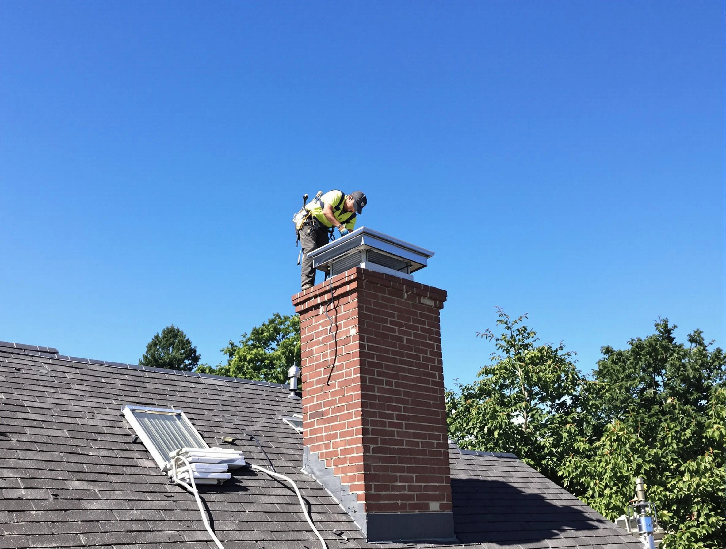 Genesee Chimney Sweep technician measuring a chimney cap in Genesee, CO