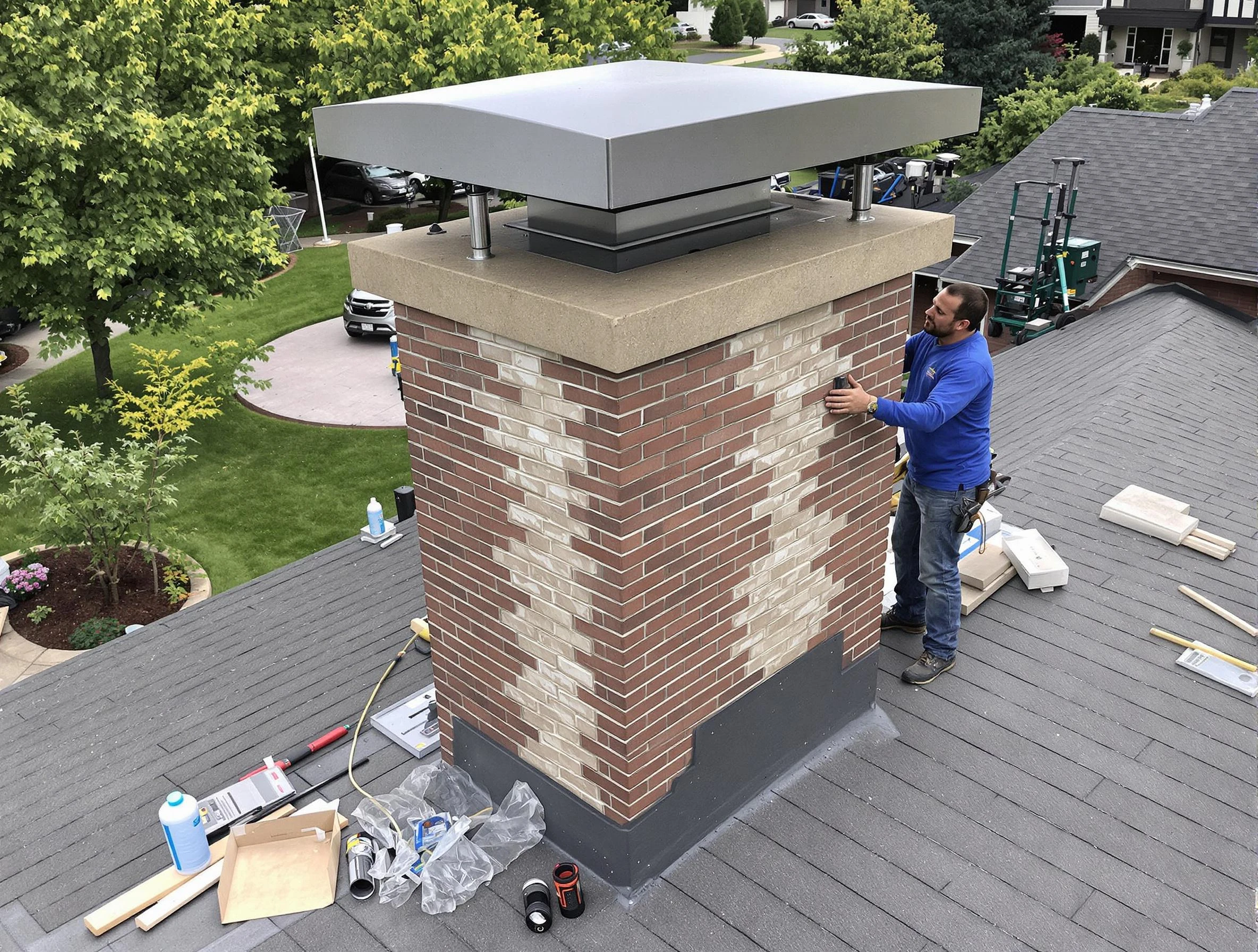 Genesee Chimney Sweep team working on a custom chimney remodel in Genesee, CO