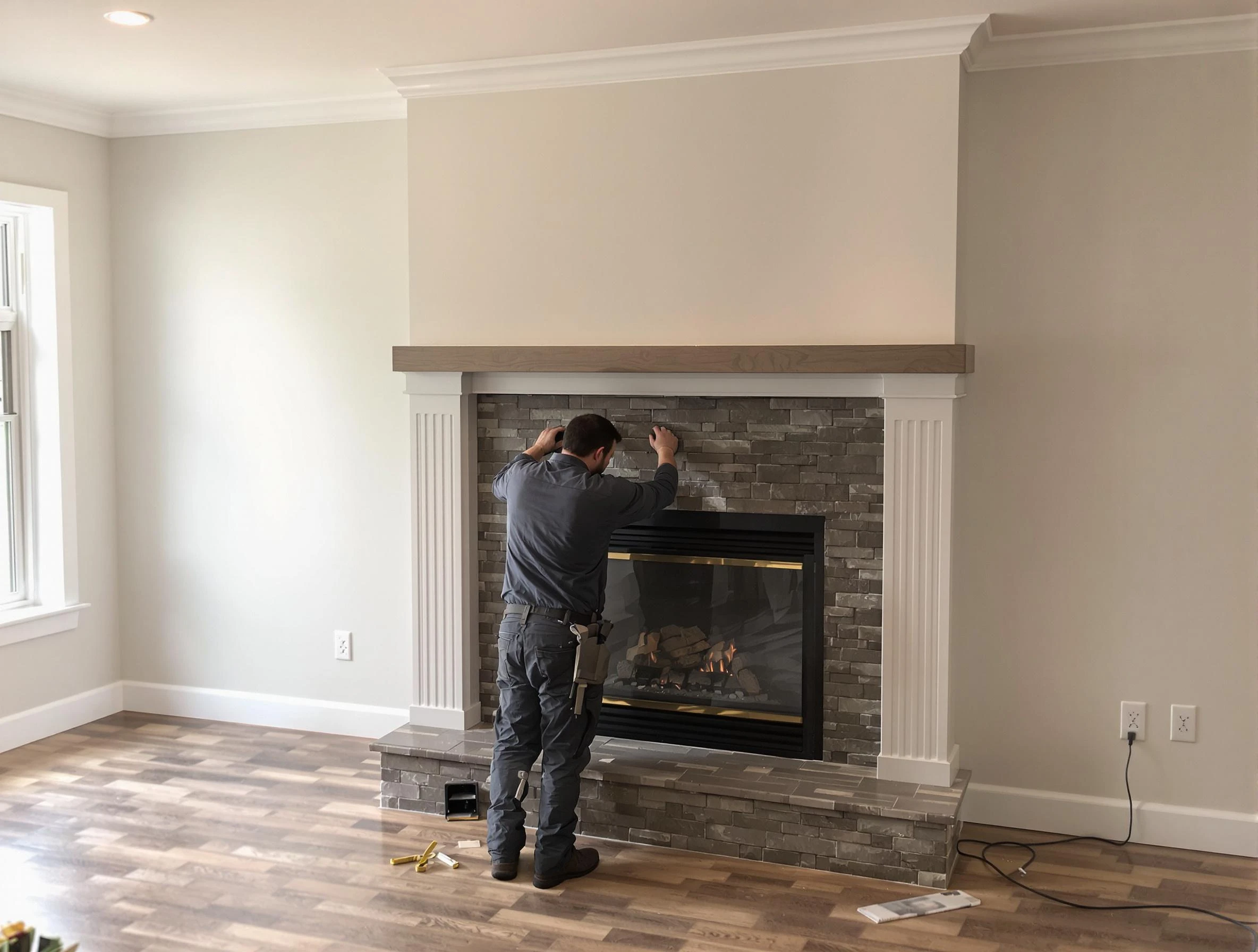 Genesee Chimney Sweep finishing a custom fireplace install in Genesee, CO